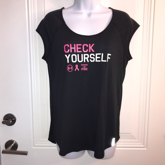 🔴 4/$15 UA “Check Yourself” graphic breast cancer awareness tee size M in EUC - Picture 3 of 9